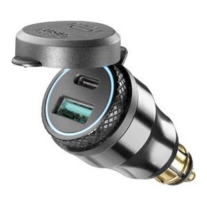 DIN starptelefonu adapteris ar 1 x USB un USB-C izeju motocikliem