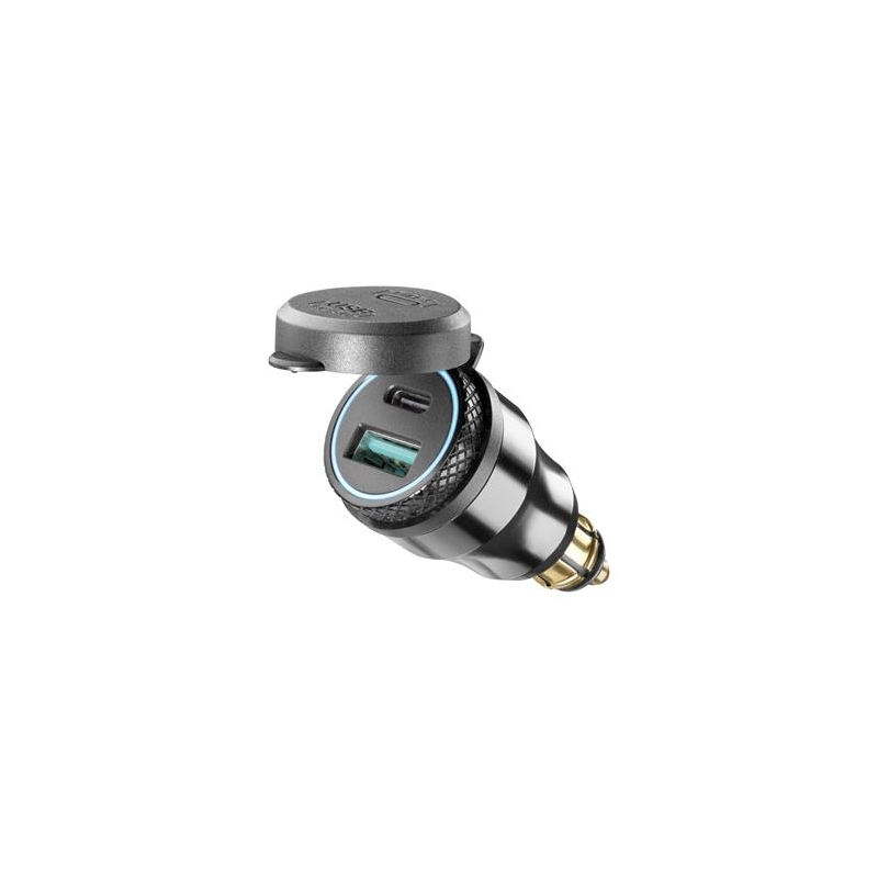 DIN starptelefonu adapteris ar 1 x USB un USB-C izeju motocikliem