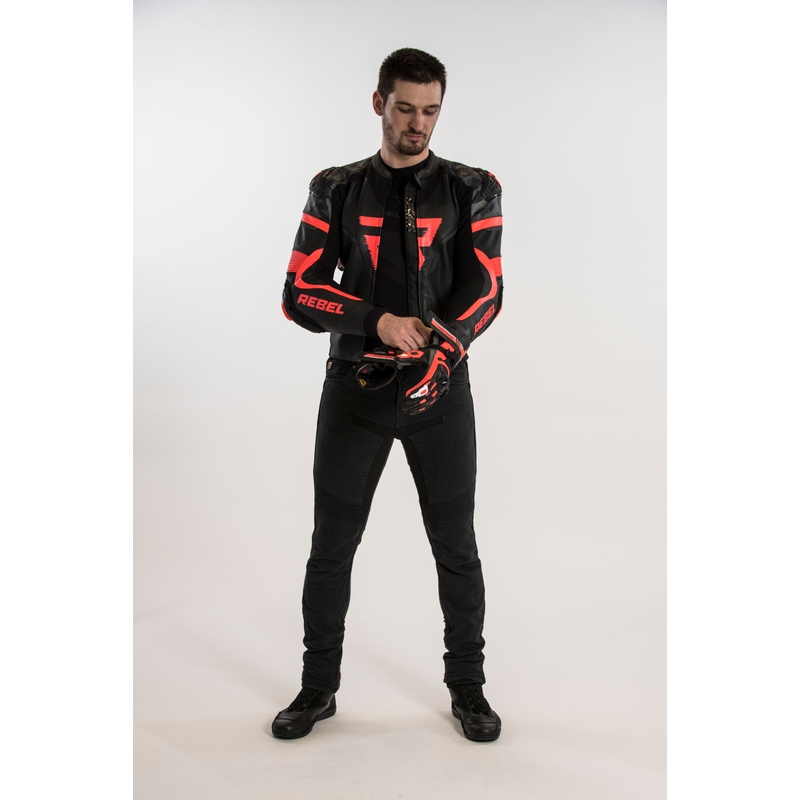 Rebelhorn Rebel Rebel melna-fluo sarkana motocikla jaka izpārdošana