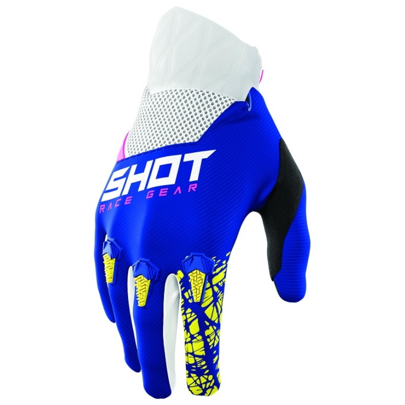 Dětské motokrosové rukavice Shot Devo Storm modro-žluto-bílo-růžové výprodej