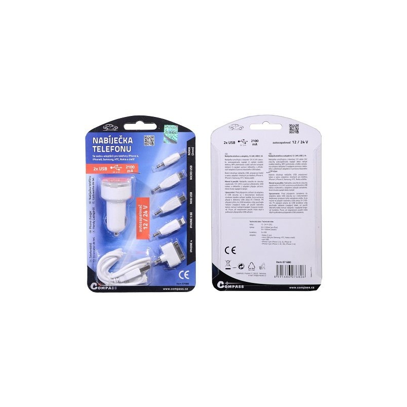 Tālruņa lādētājs 12V 2,1A (iPhone 4/5/6, micro USB, Nokia)