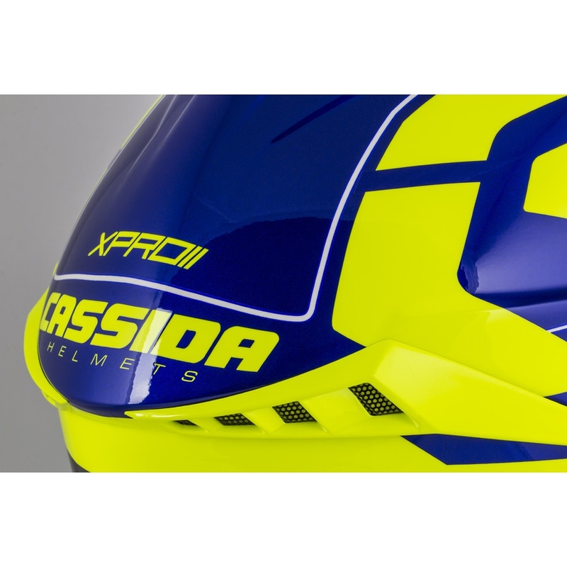 Motokrosová přilba Cassida Cross Pro II Contra fluo žluto-modro-bílá