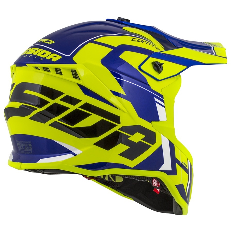 Motokrosová přilba Cassida Cross Pro II Contra fluo žluto-modro-bílá