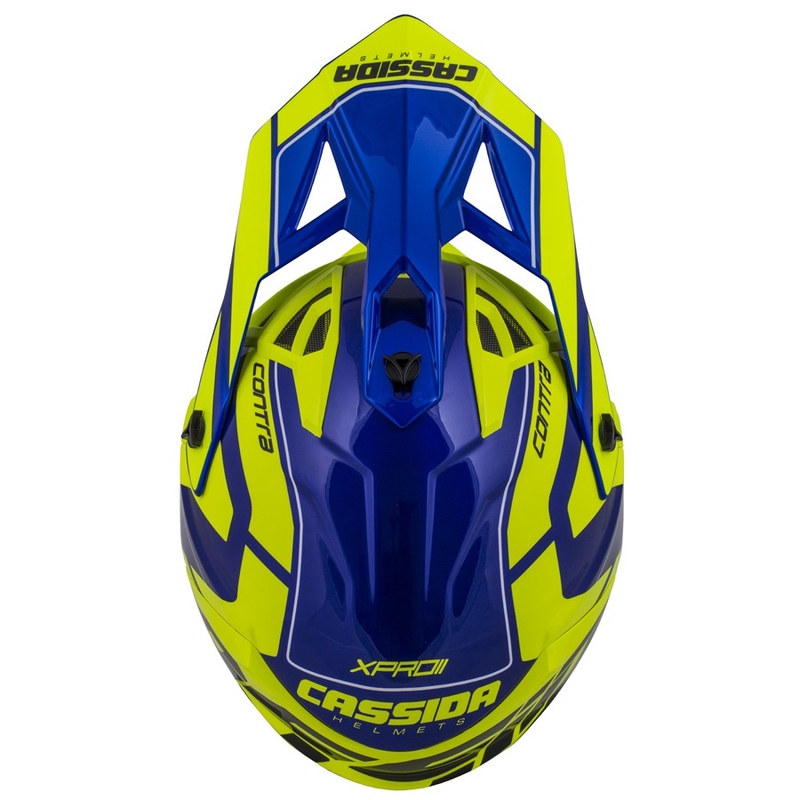 Motokrosová přilba Cassida Cross Pro II Contra fluo žluto-modro-bílá