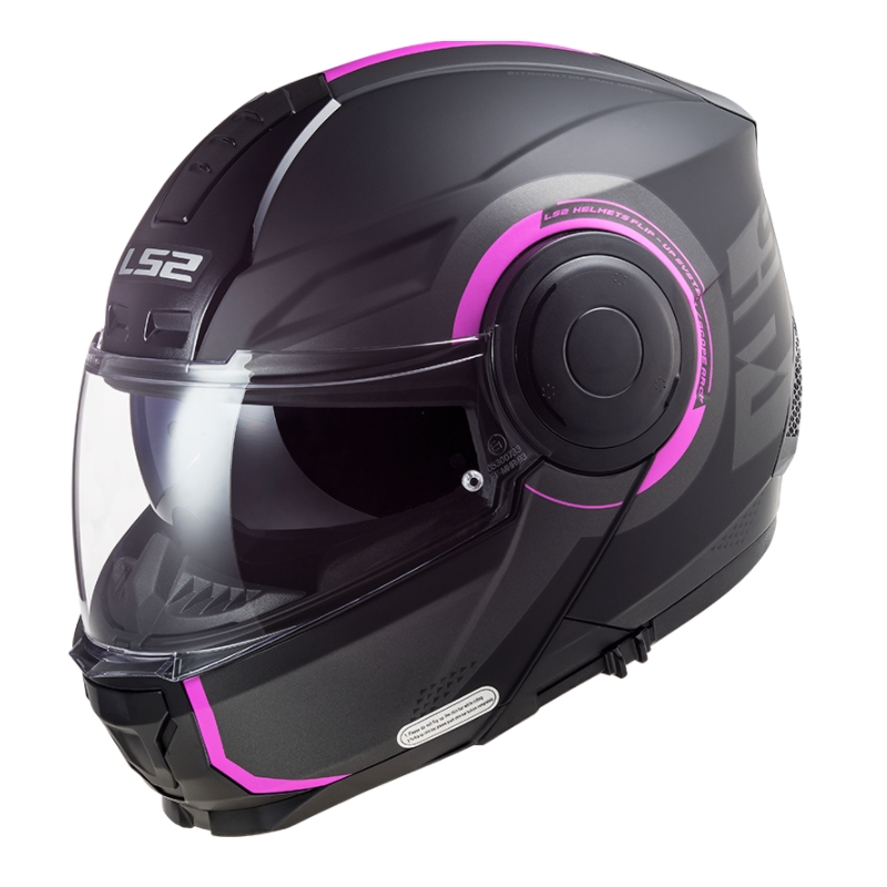 Flip-up motociklu ķivere LS2 FF902 Scope Arch melna un rozā matēta