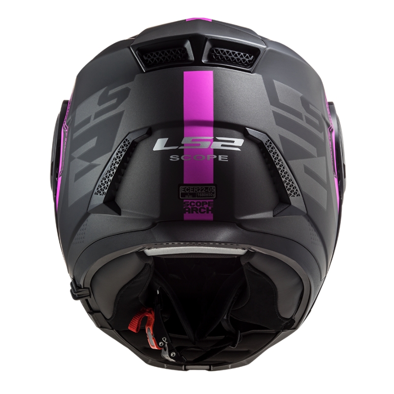 Flip-up motociklu ķivere LS2 FF902 Scope Arch melna un rozā matēta
