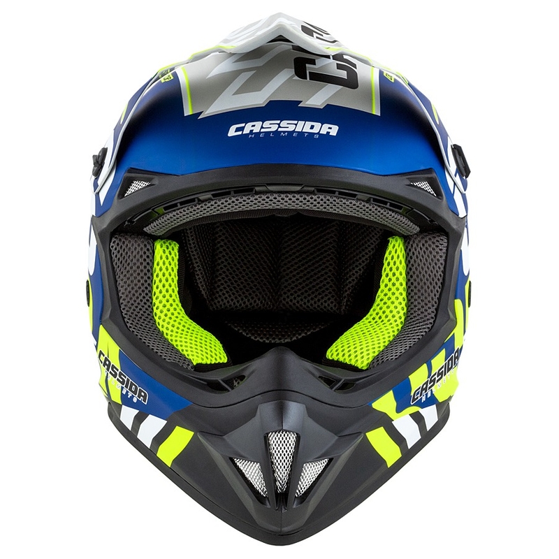 Motokrosa ķivere Cassida Cross Cup Sonic fluo dzeltens-zils matēts