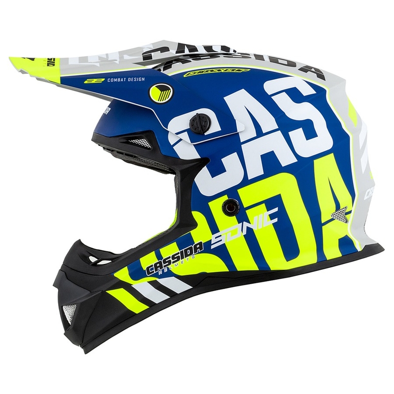 Motokrosa ķivere Cassida Cross Cup Sonic fluo dzeltens-zils matēts