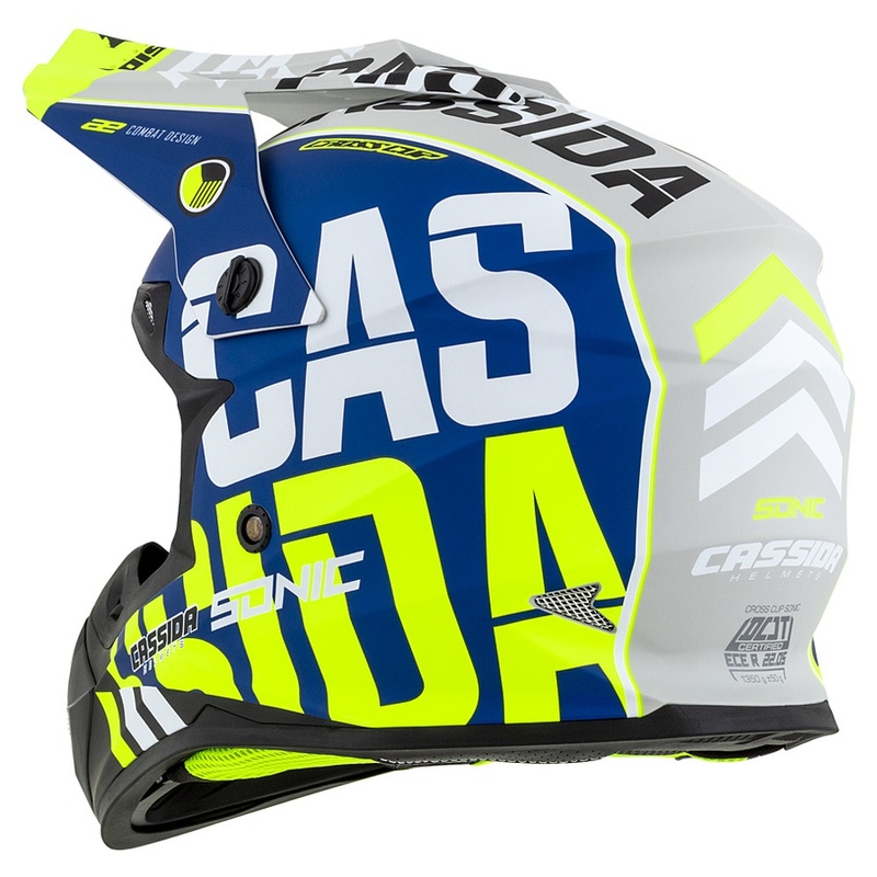 Motokrosa ķivere Cassida Cross Cup Sonic fluo dzeltens-zils matēts