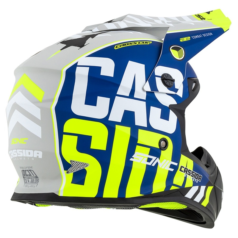 Motokrosa ķivere Cassida Cross Cup Sonic fluo dzeltens-zils matēts
