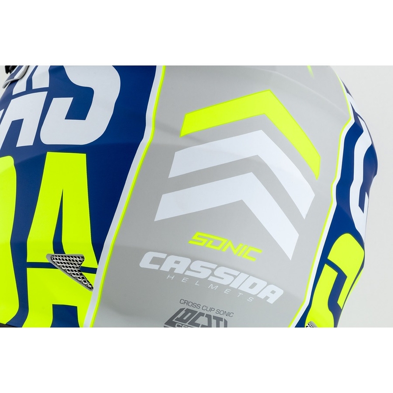 Motokrosa ķivere Cassida Cross Cup Sonic fluo dzeltens-zils matēts