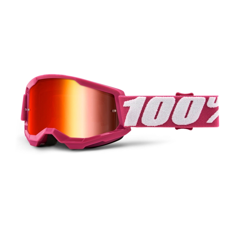 Bērnu motokrosa brilles 100% STRATA 2 rozā (sarkanas spoguļstikla pleksi)