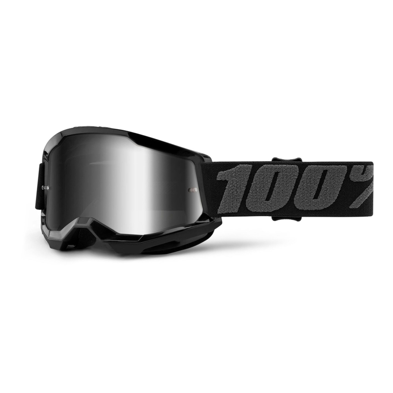 Bērnu motokrosa brilles 100% STRATA 2 black (sudraba spoguļstikla pleksi)