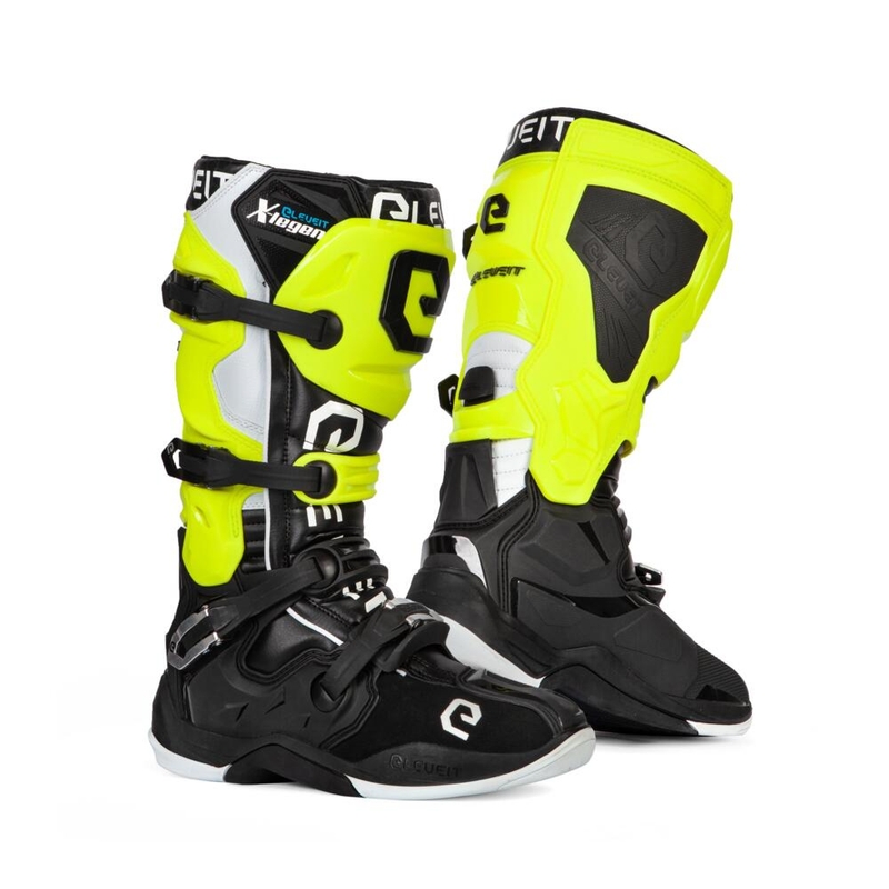 Eleveit X-Legend melni-fluo dzelteni-balti motocikla zābaki izpārdošana