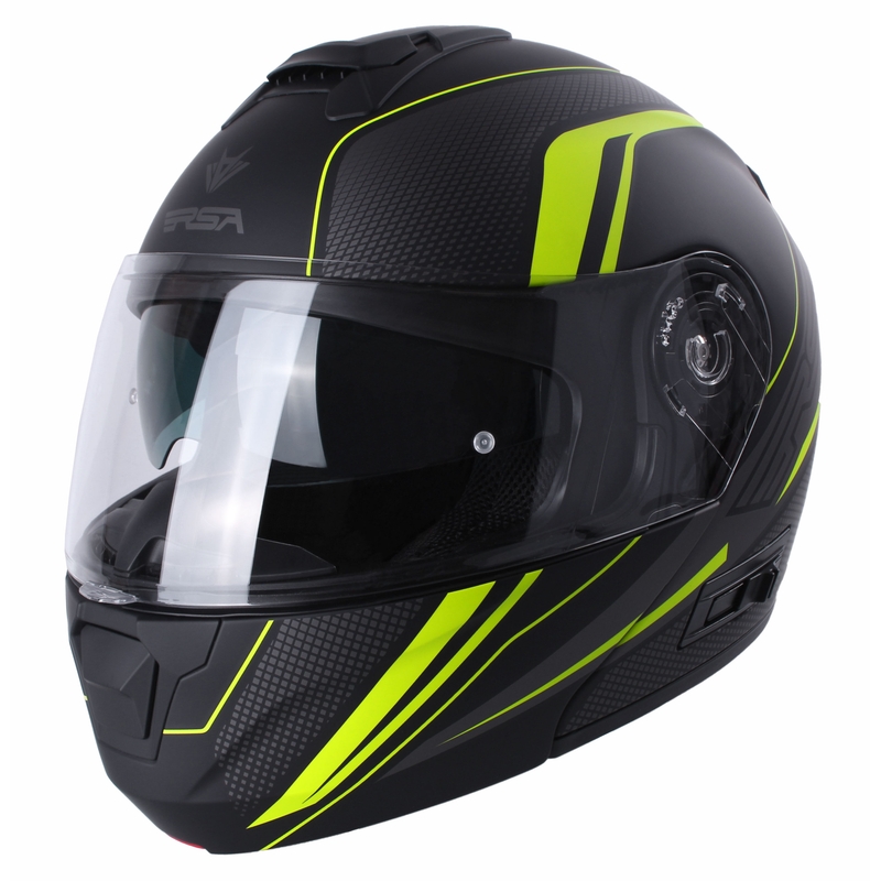 RSA Rival melni pelēka-fluo dzeltena uz augšu pacelta motocikla ķivere
