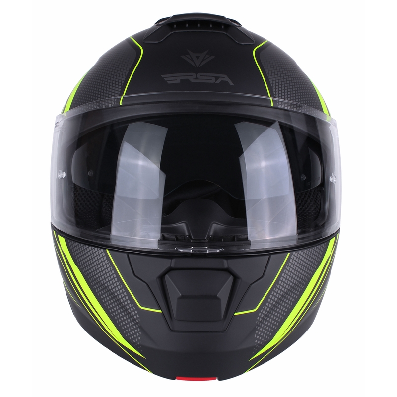 RSA Rival melni pelēka-fluo dzeltena uz augšu pacelta motocikla ķivere