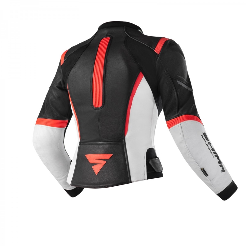 Sieviešu motocikla jaka Shima Miura 2.0 Black-White-Fluo Red motocikla jaka