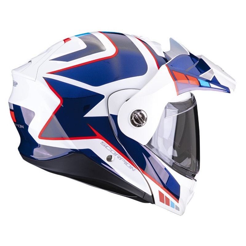 Moto ķivere SCORPION ADX-2 CAMINO perlamutra balta-zilā-sarkana izpārdošana