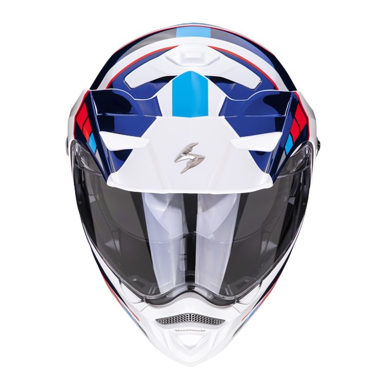 Moto ķivere SCORPION ADX-2 CAMINO perlamutra balta-zilā-sarkana izpārdošana