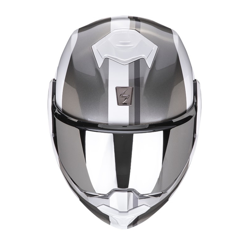Saliekamā motociklu ķivere Scorpion EXO-TECH FORZA perlamutra balta-sudraba krāsā