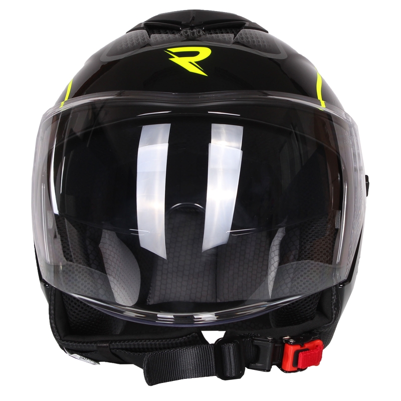Atvērt motocikla ķivere Street Racer Pilot melnā un dzeltenā krāsā