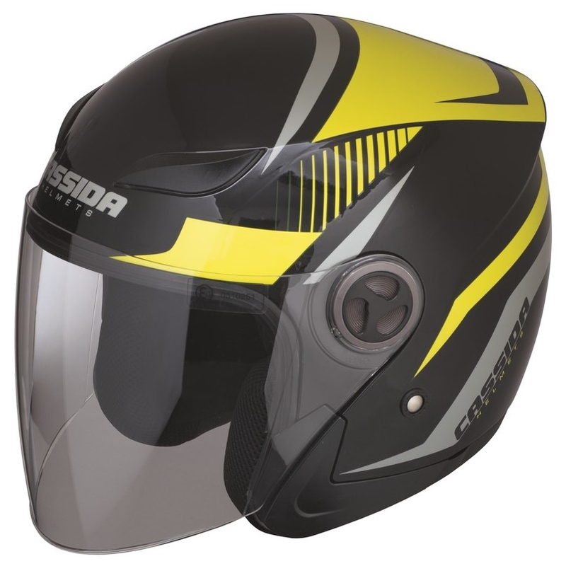Cassida Reflex atvērta moto ķivere melns-sudraba-fluo dzeltens