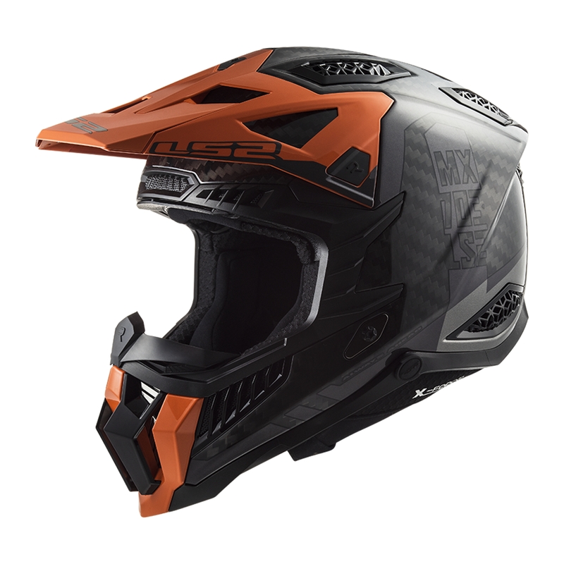 Motokrosa ķivere LS2 MX703 X-Force Victory Titanium melni oranžā krāsā