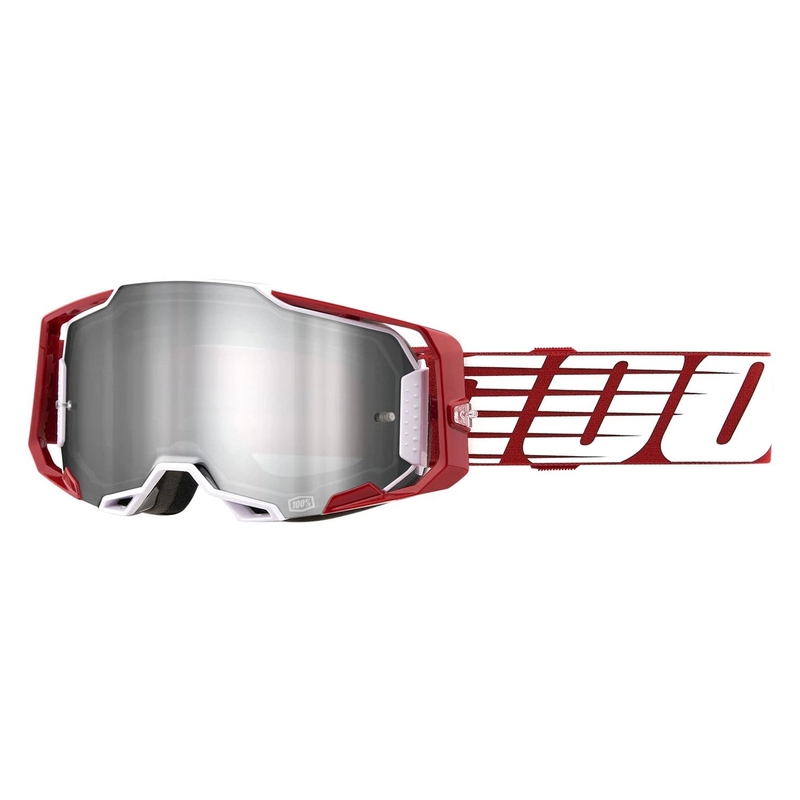 Motokrosa brilles 100% ARMEGA Oversized Deep white-red (sudraba pleksi)