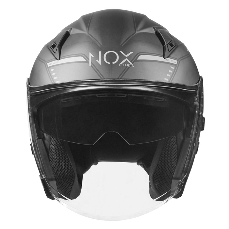 Otevřená přilba na motorku NOX N128 Krill černo-titanová výprodej