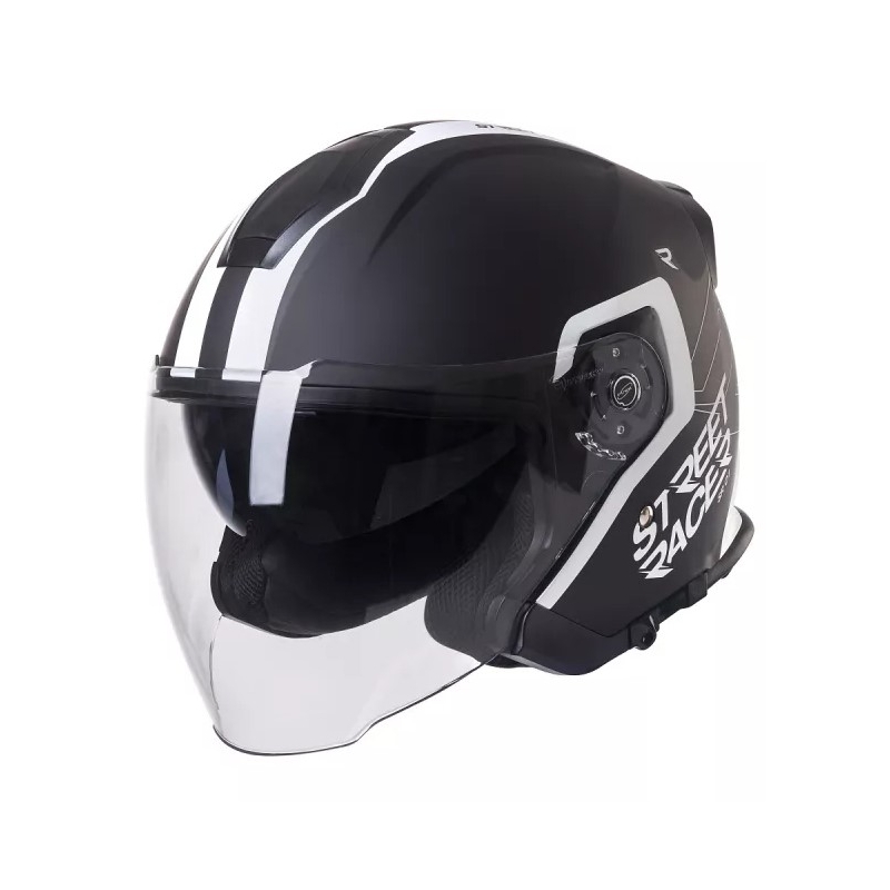 Atvērt motocikla ķivere Street Racer SR 01 melnā un baltā krāsā