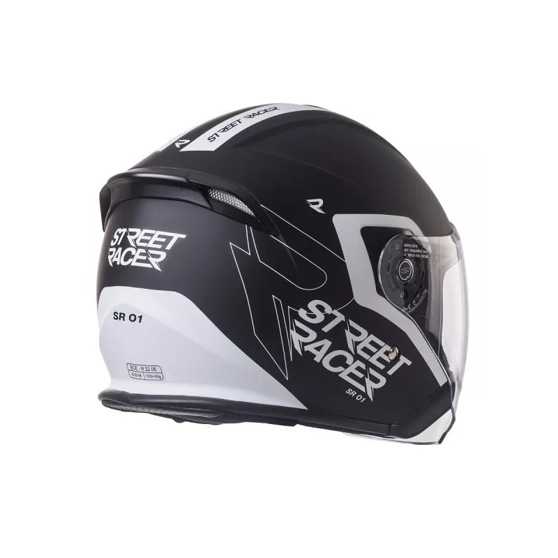 Atvērt motocikla ķivere Street Racer SR 01 melnā un baltā krāsā