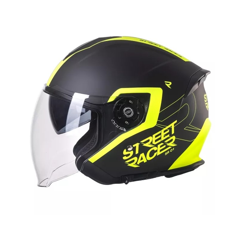 Otevřená přilba na motorku Street Racer SR 01 černo-fluo žlutá