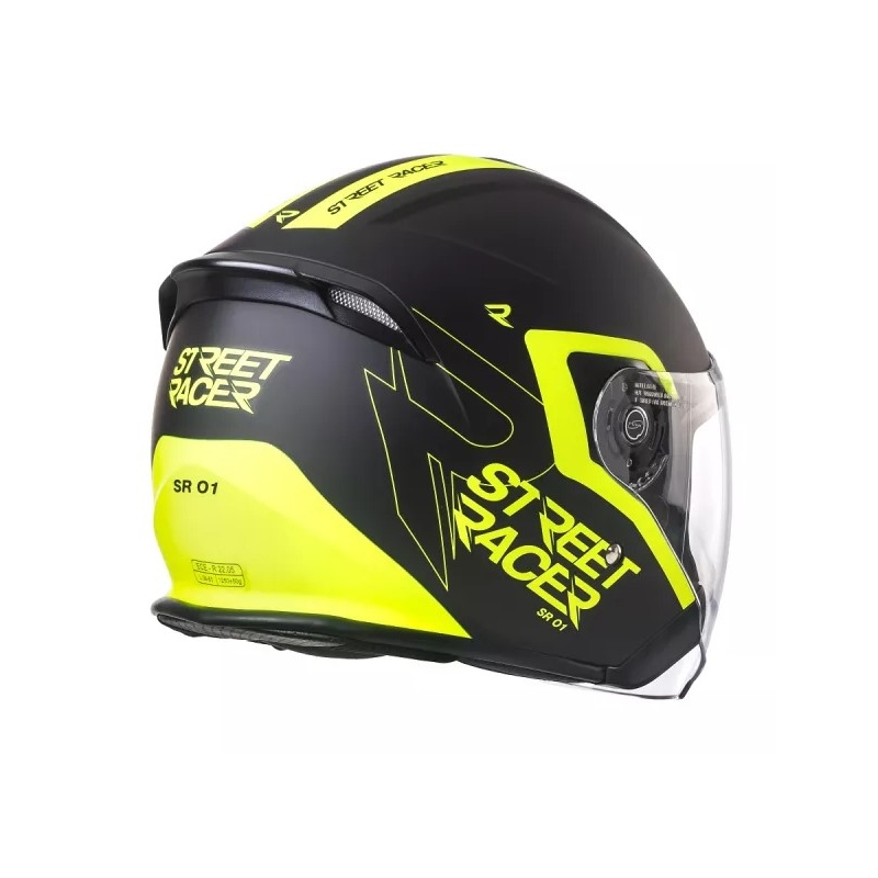 Otevřená přilba na motorku Street Racer SR 01 černo-fluo žlutá