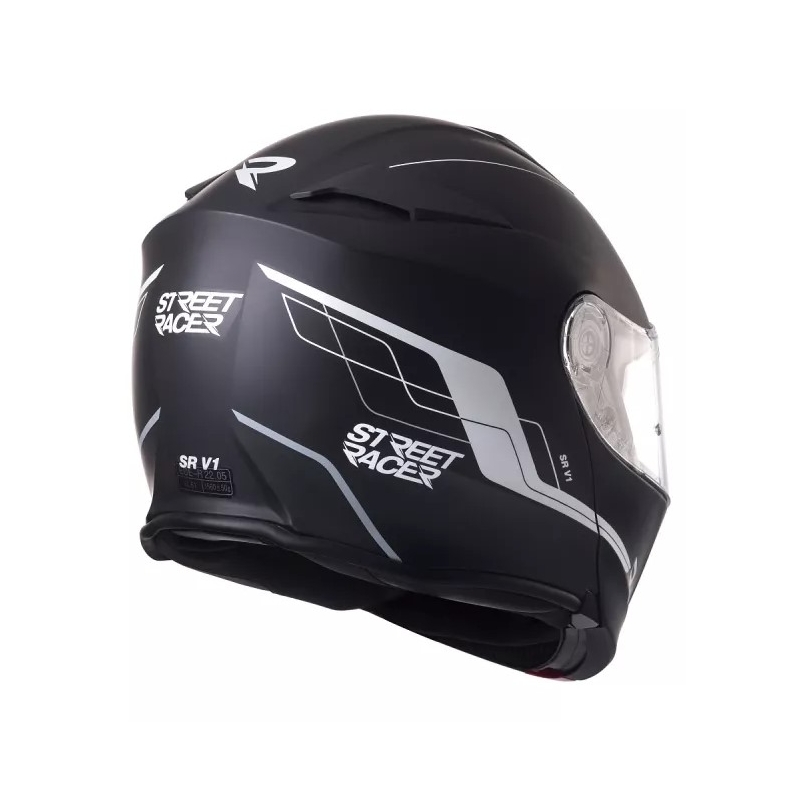 Street Racer SR V1 melnā un baltā uz augšu pacelta motocikla ķivere izpārdošana