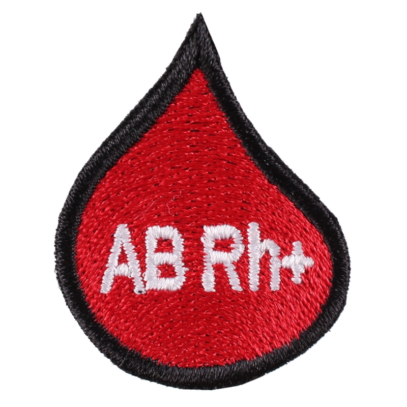 Plāksteris ar asins grupas pilienu AB Rh+