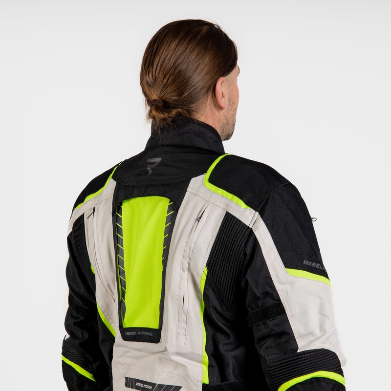 Bunda na motorku Rebelhorn Hiker III černo-šedo-fluo žlutá výprodej