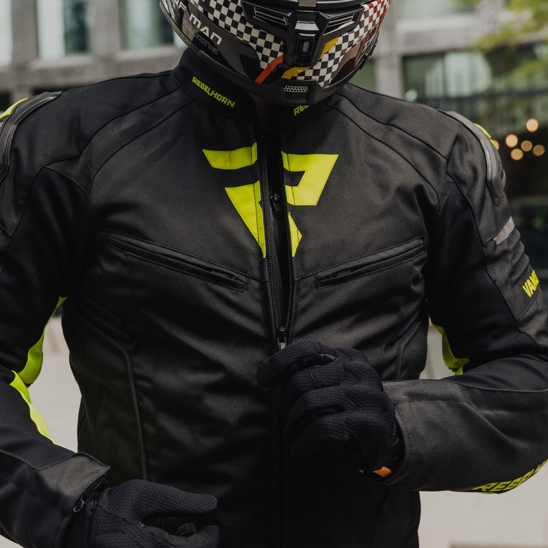 Rebelhorn Vandal melnā-fluo dzeltenā motocikla jaka izpārdošana