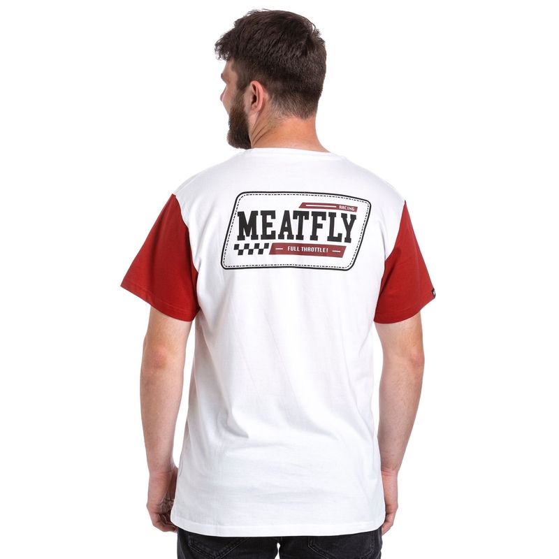 T-krekls Meatfly Racing balts-sarkans izpārdošana