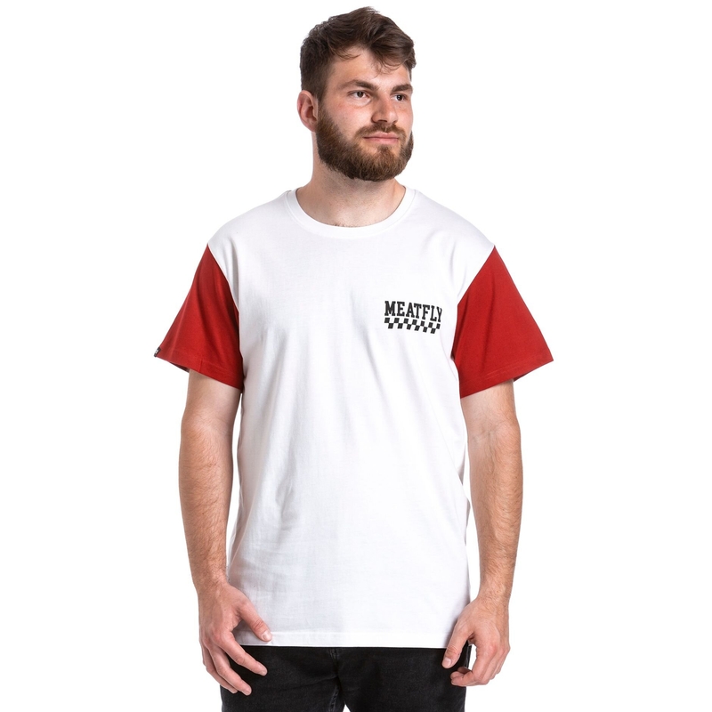 T-krekls Meatfly Racing balts-sarkans izpārdošana