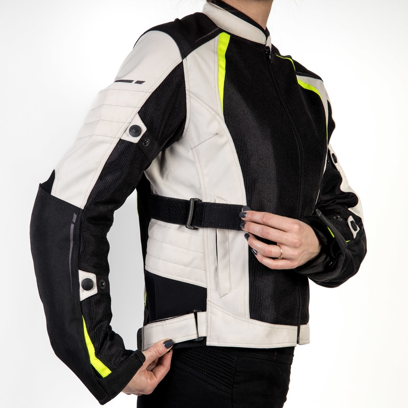 Sieviešu motocikla jaka Ozone Flow Black-Gray-Fluo Yellow izpārdošana