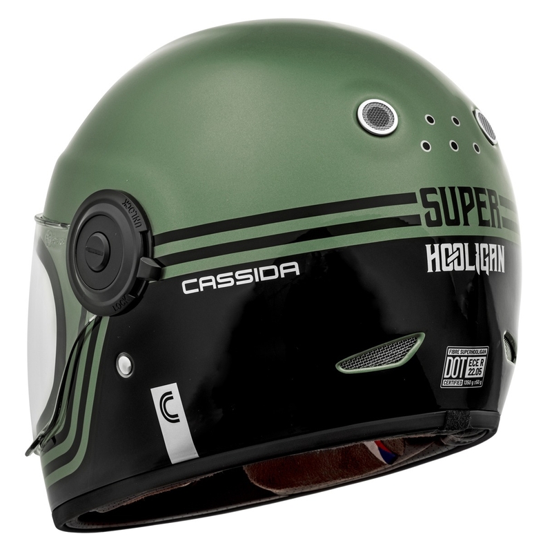 Cassida Fibre Super Hooligan Melnā-zaļā integrālā motociklu ķivere izpārdošana