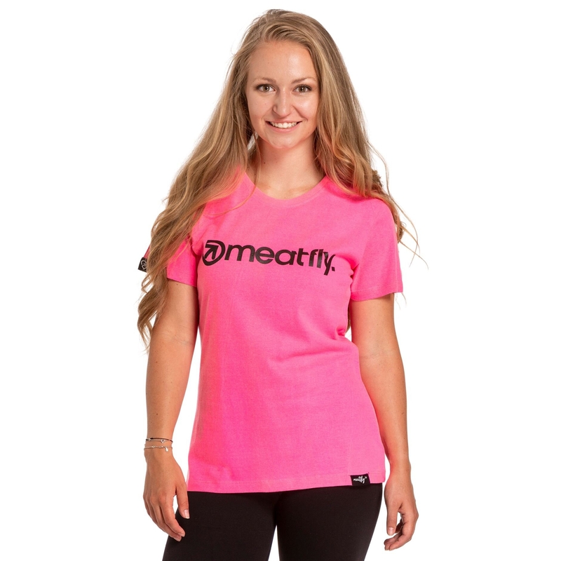 Sieviešu T-krekls Meatfly Ladies MF Logo neona rozā krāsā izpārdošana