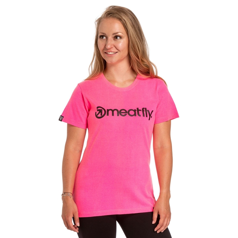 Sieviešu T-krekls Meatfly Ladies MF Logo neona rozā krāsā izpārdošana