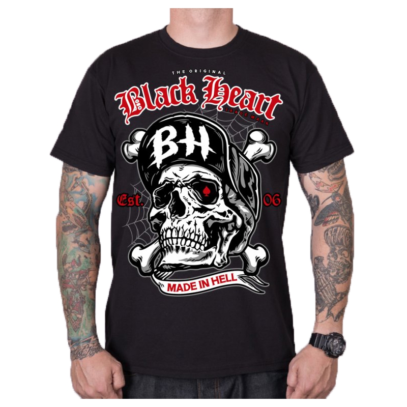 Vīriešu T-krekls Black Heart Skull Bones melns izpārdošana