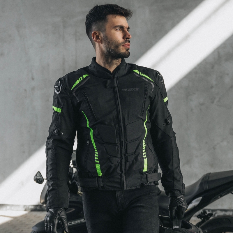 Ozone Pulse melna-fluo dzeltena motocikla jaka