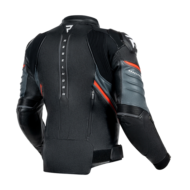 Rebelhorn Veloce Black-Fluo Red Ādas motocikla jaka