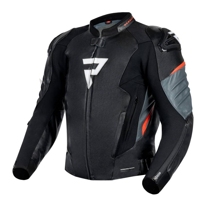 Rebelhorn Veloce Black-Fluo Red Ādas motocikla jaka
