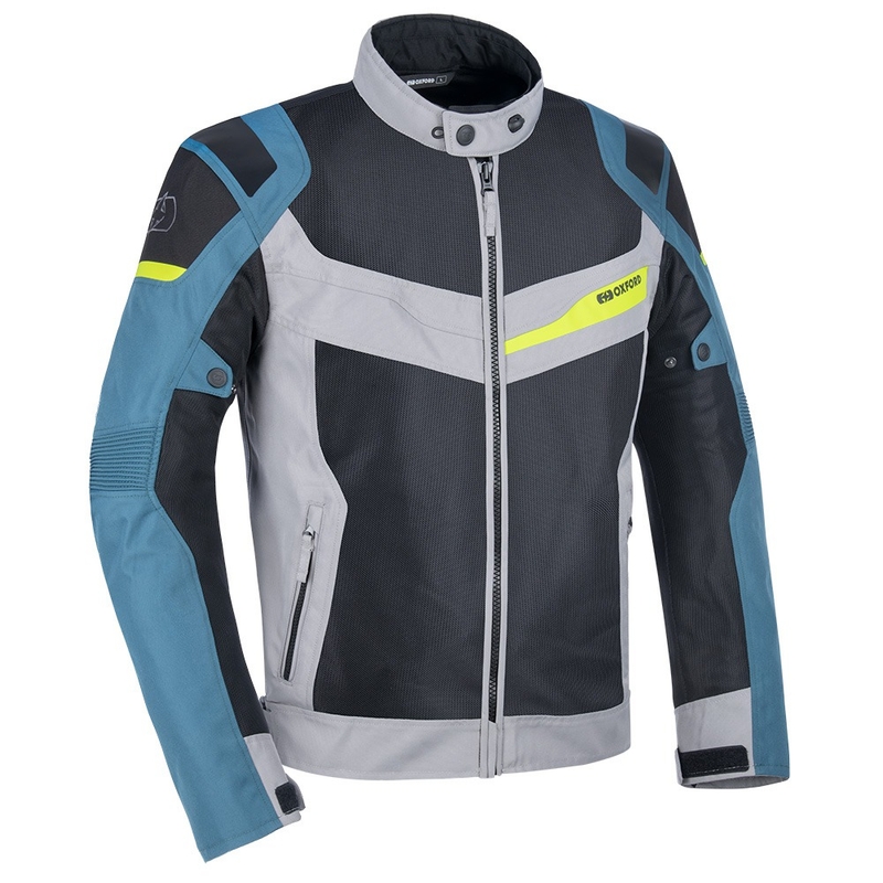 Oxford Dakar D2D Air sudraba-zilā-fluo dzeltenā motocikla jaka