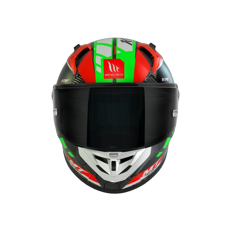 Integrální přilba na motorku MT KRE+ Carbon Longlap černo-zeleno-červená