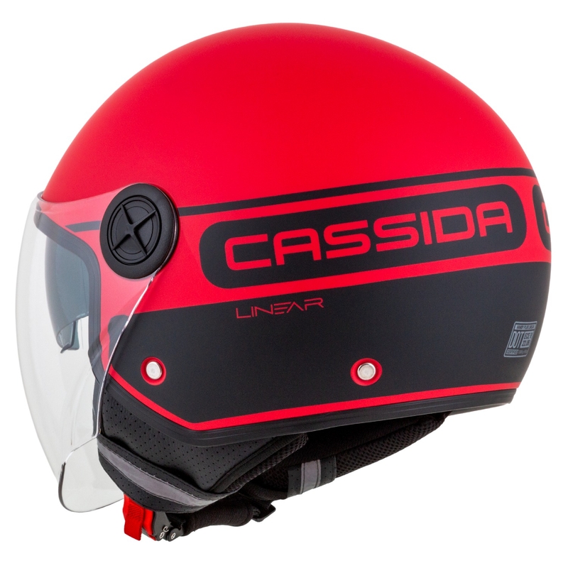 Cassida Handy Plus Linear Open motociklu ķivere sarkanā-melnā krāsā